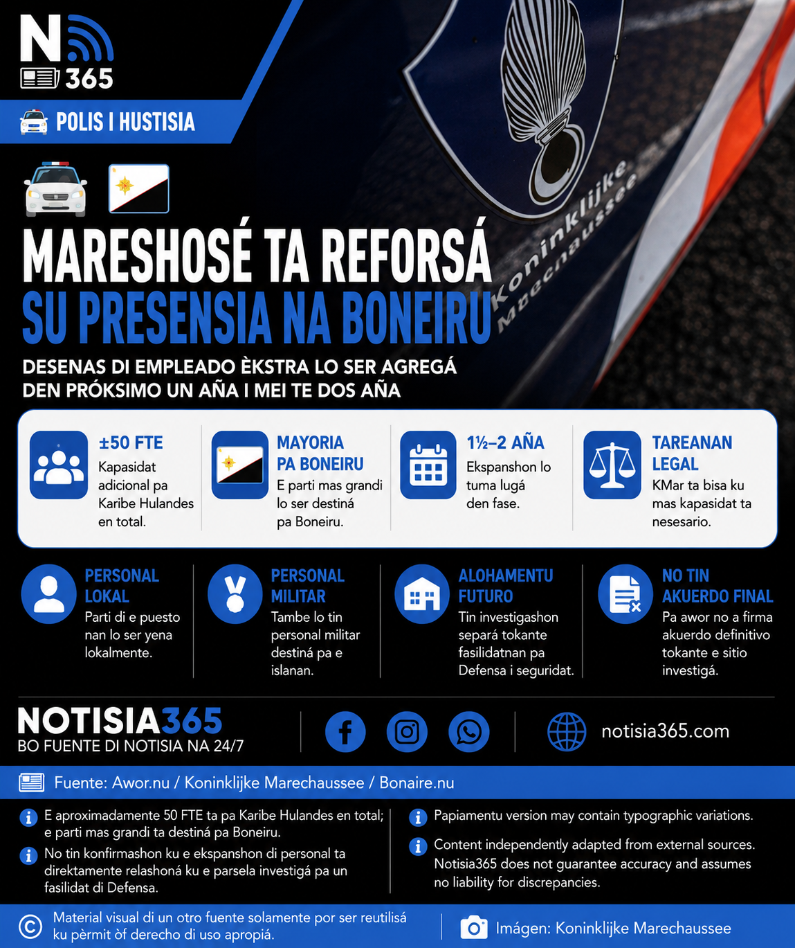 Mareshosé ta bai reforsá su presensia na Boneiru ku desenas di empleado èkstra